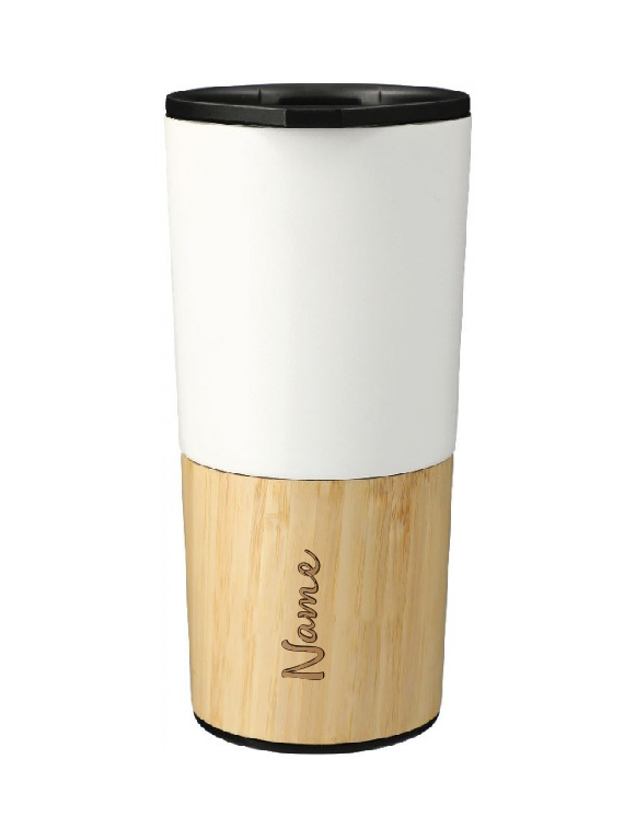 White Bamboo & Stainless Steel Tumbler - 500ml Travel Mug